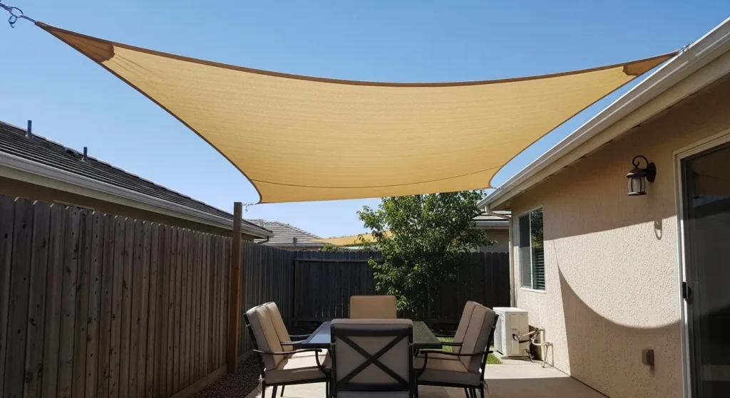 Shade sail on back patio