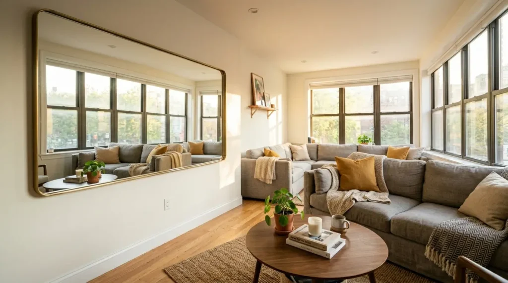 Small apartment large mirror ideas