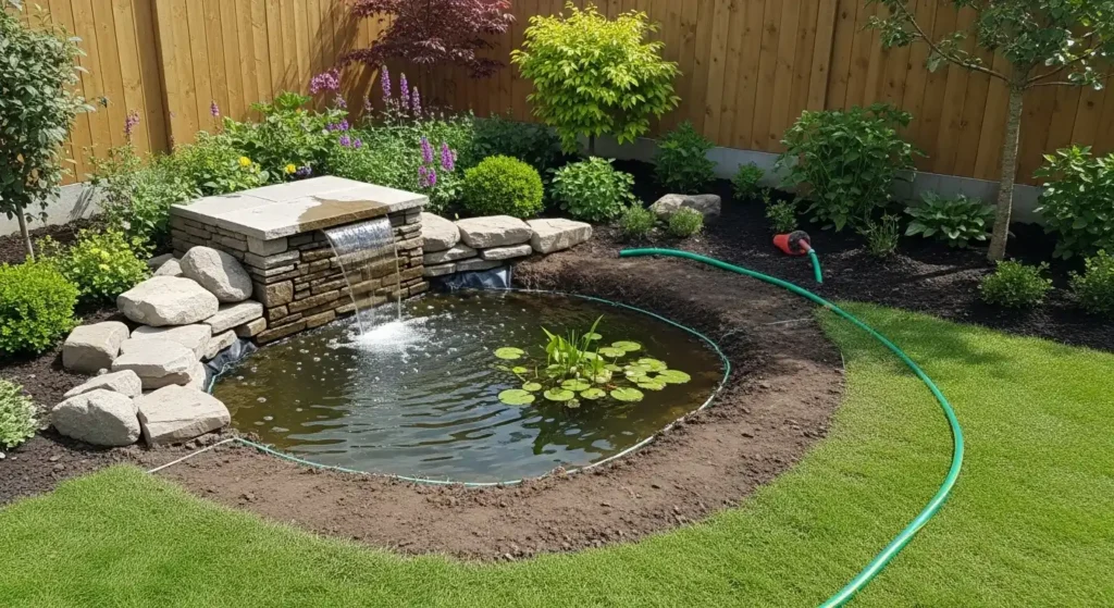 Small garden pond waterfall