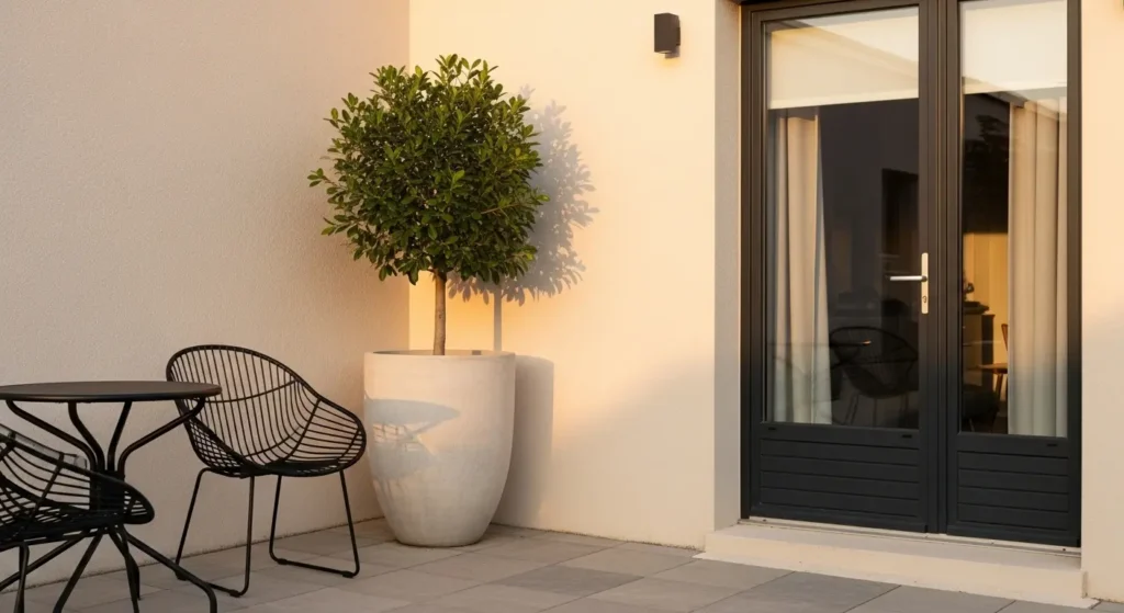 Small patio transformed by planter