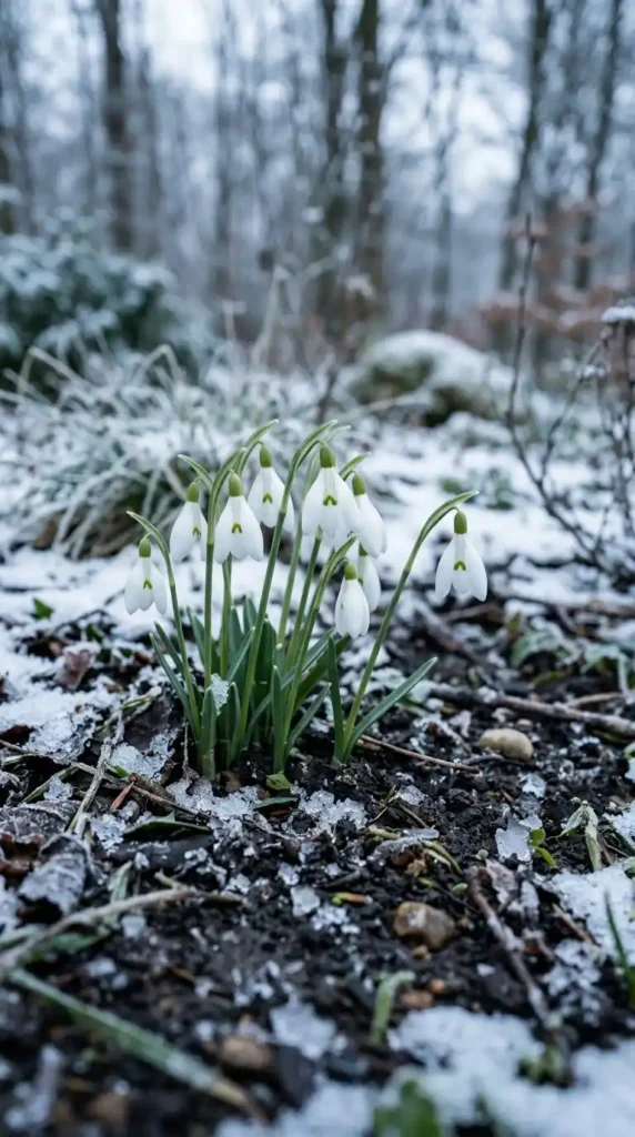 Snowdrop flowers pushing