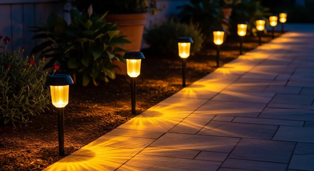 Solar pathway lights garden path