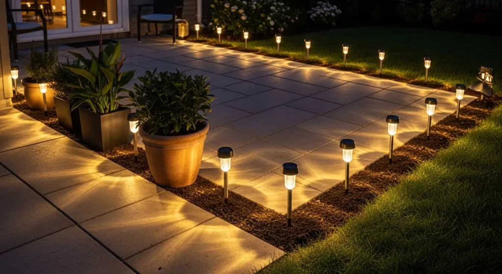 Solar stake lights patio edge