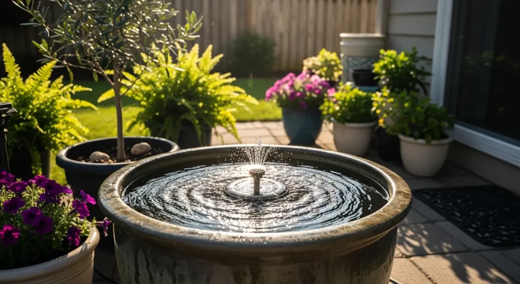 Solar water feature in pot