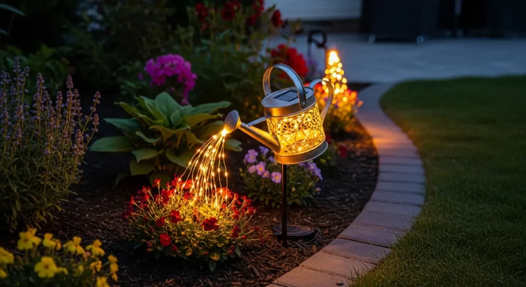 Solar watering can light garden