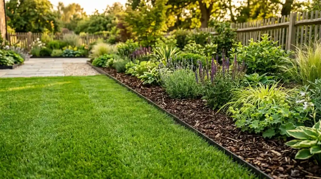 Steel edging in garden