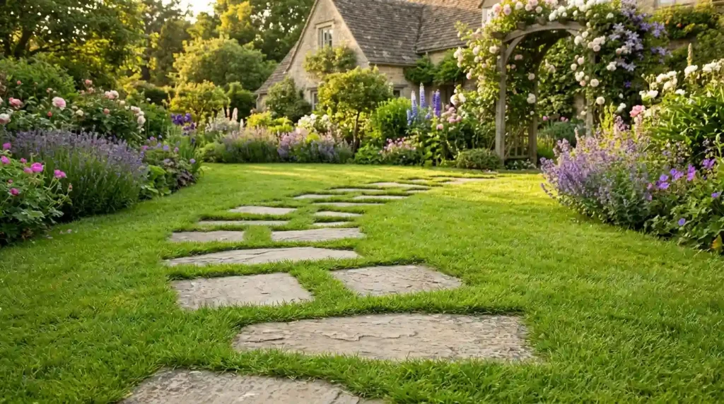 Stepping stones in lawn