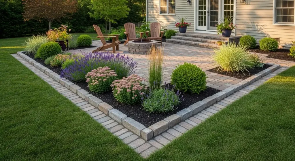 Stone border back patio budget