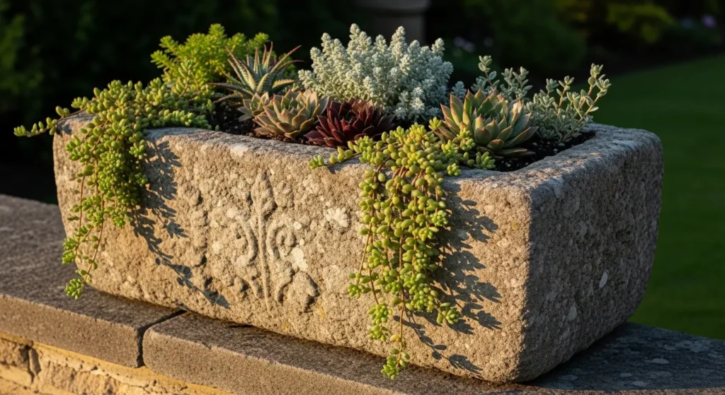 Stone trough with alpine plants