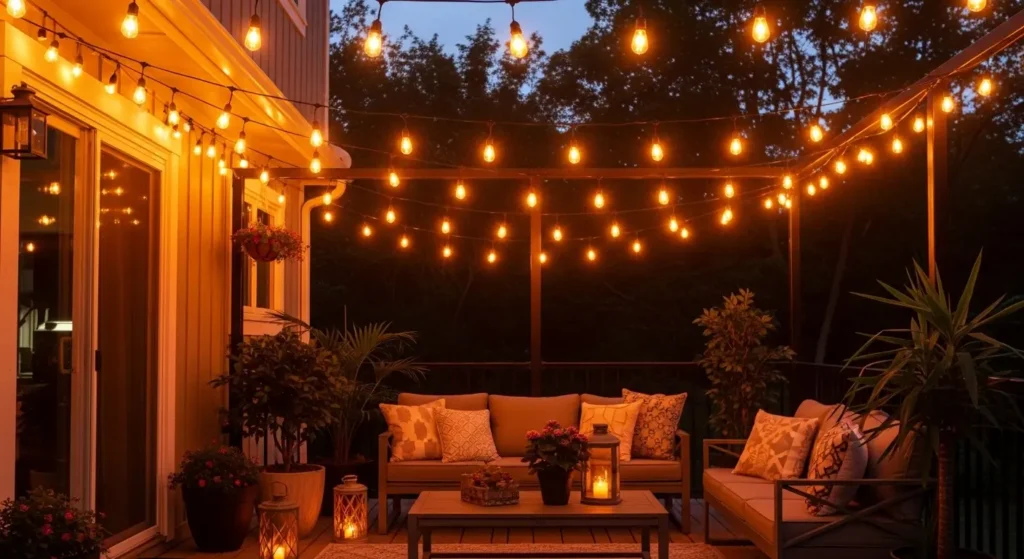 String lights on patio evening
