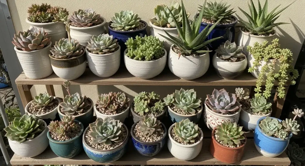 Succulent collection on balcony