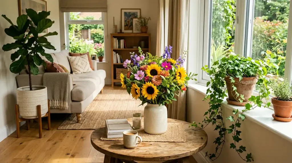 Summer decor fresh flowers greenery