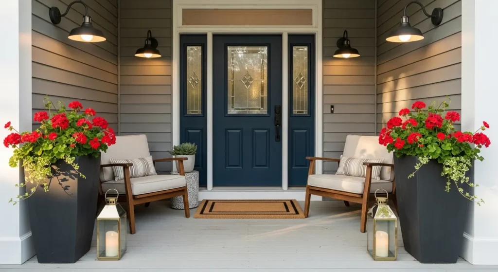 Symmetrical front porch decor
