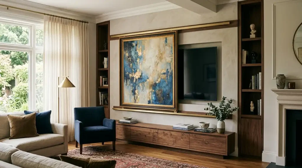 TV hidden behind art