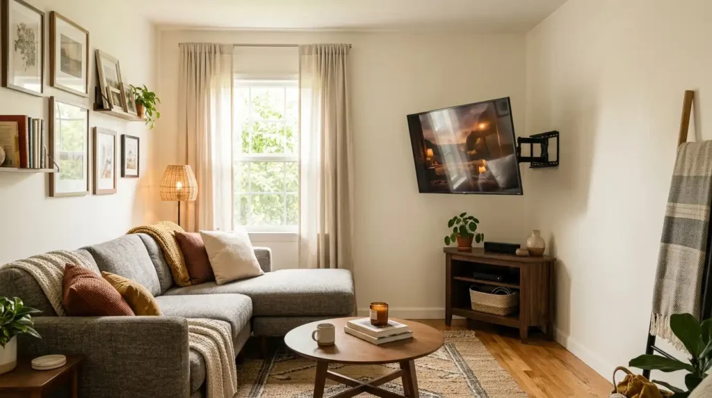 TV mounted in corner