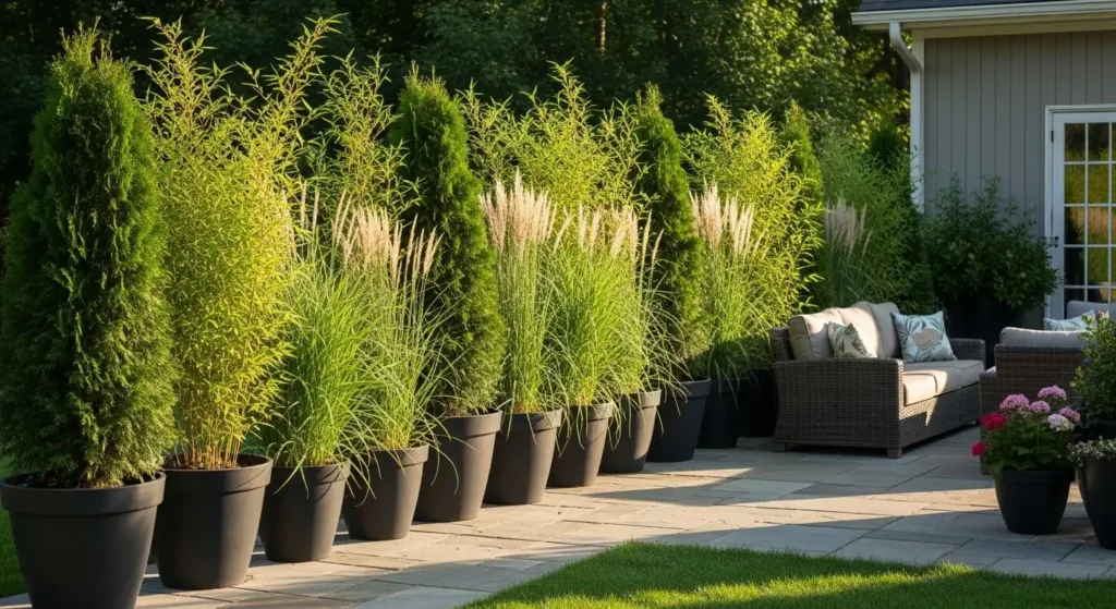 Tall potted plants privacy screen