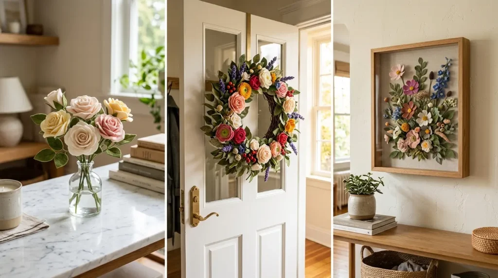 Three felt flower display options