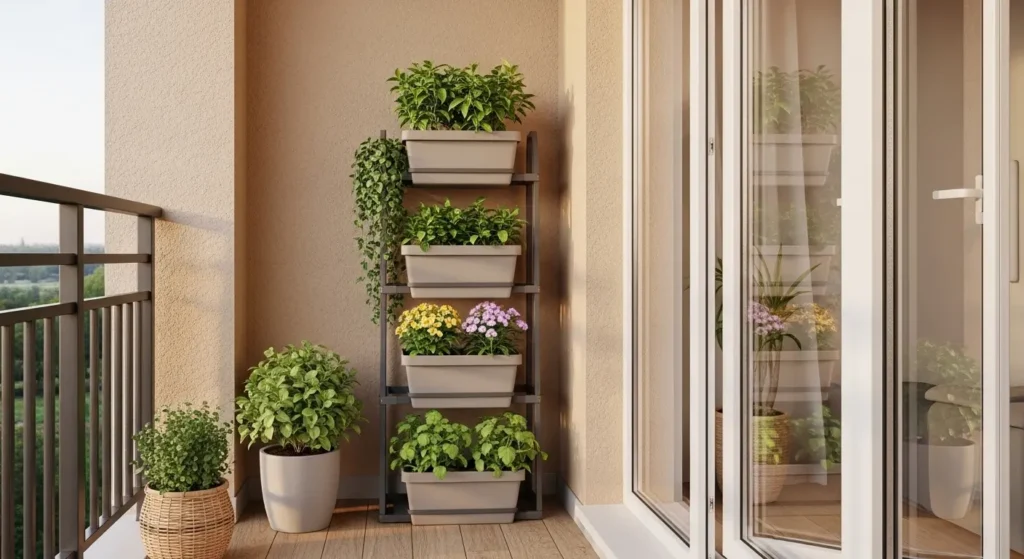 Tiered plant stand balcony garden