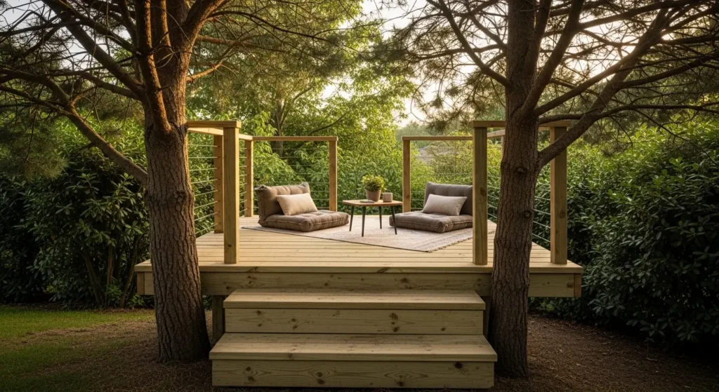 Timber deck platform garden nook