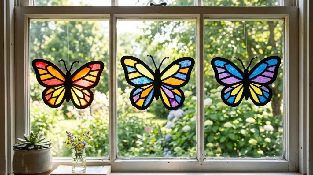 Tissue paper butterflies hanging