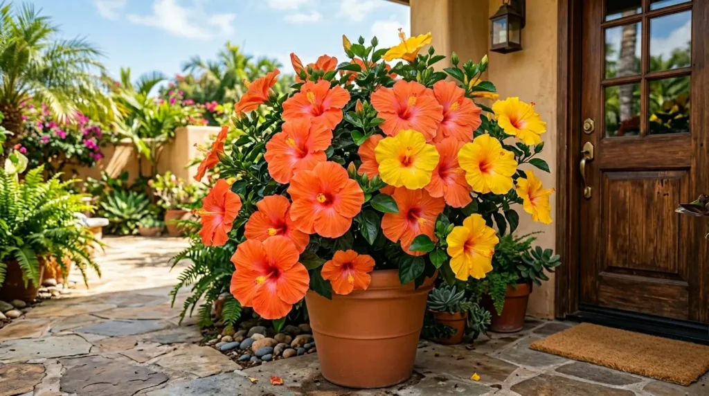 Tropical hibiscus in container