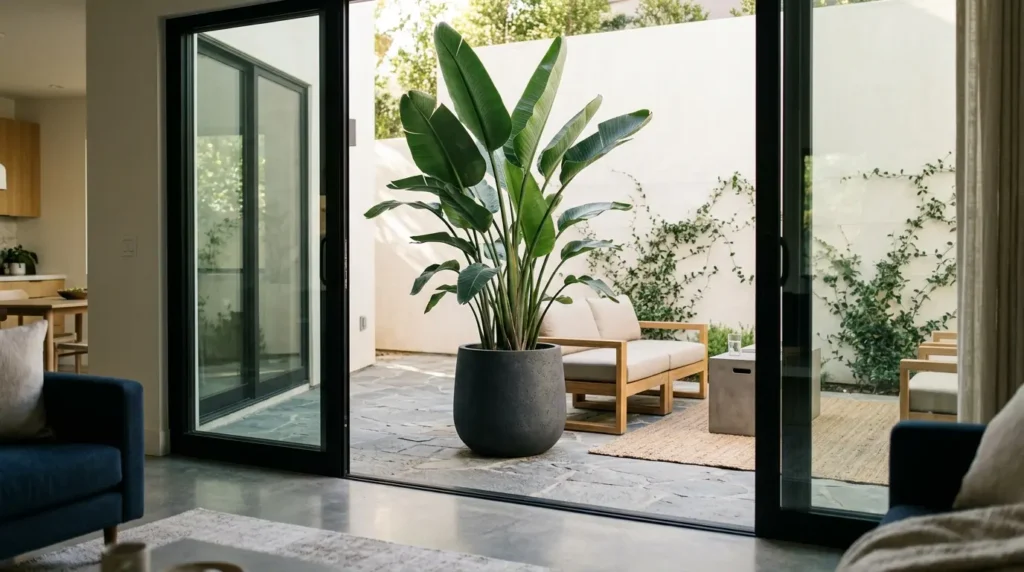 Tropical plant in bold planter