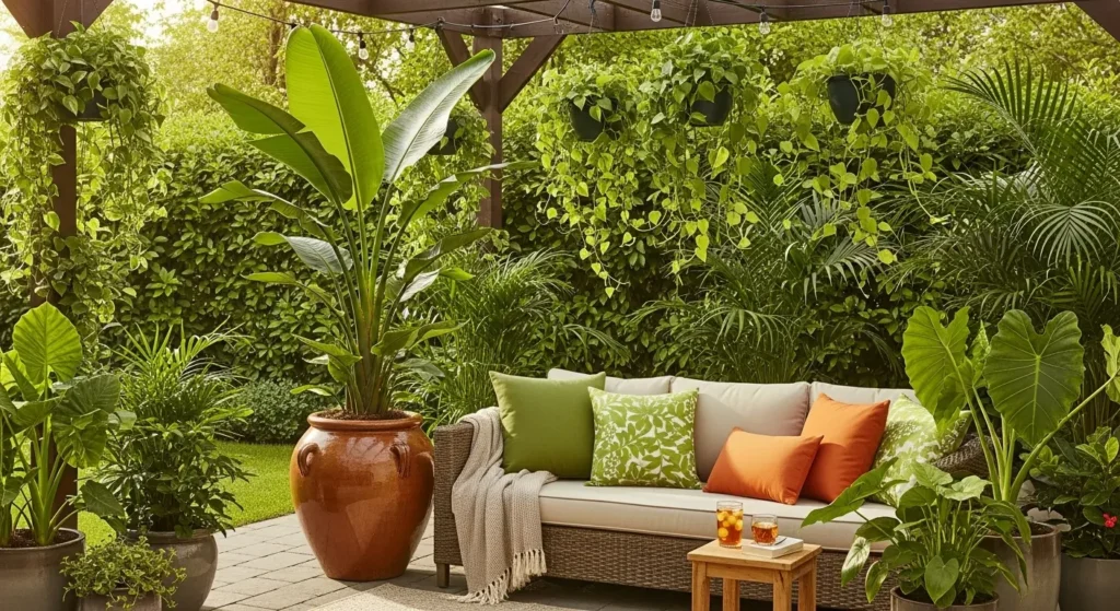 Tropical plants on summer patio