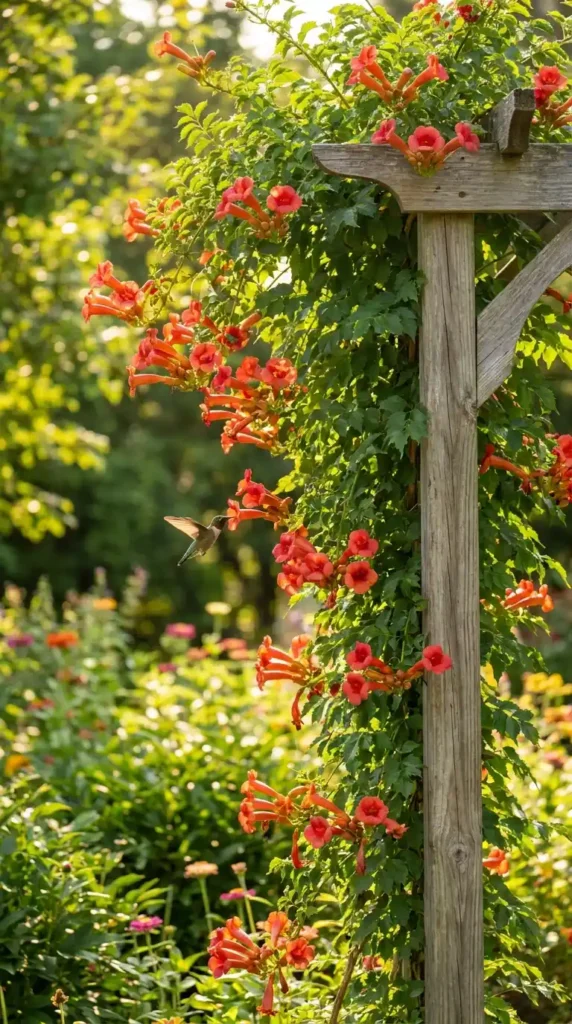 Trumpet vine flowers attract