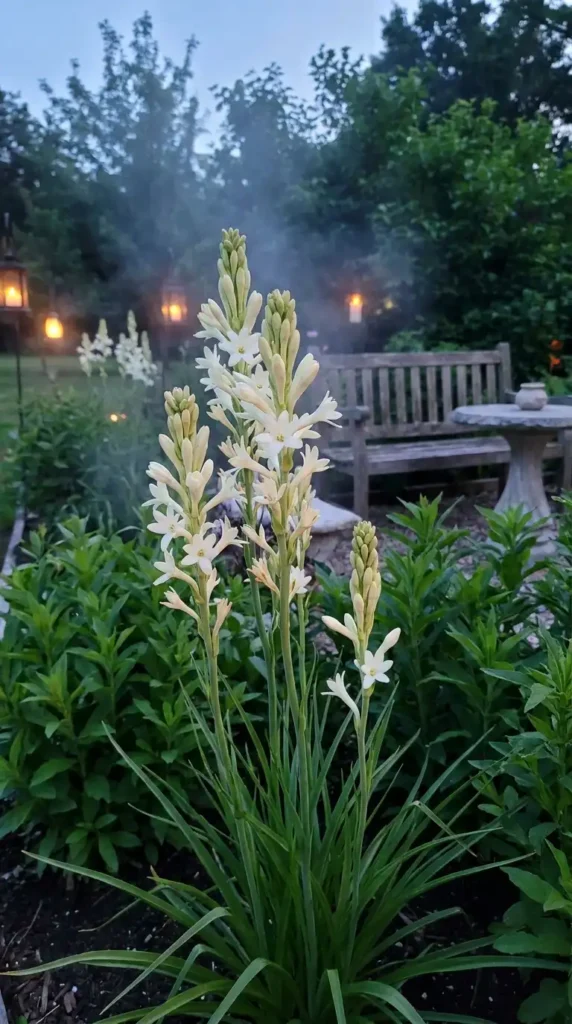 Tuberose flowers blooming at night