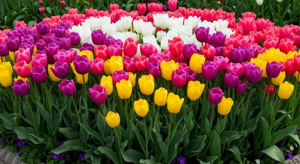Tulips in full bloom garden