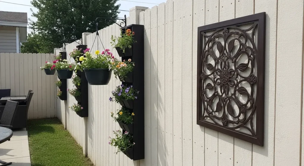 Vertical decor on patio fence
