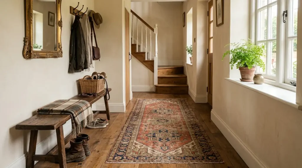 Vintage rug in entryway