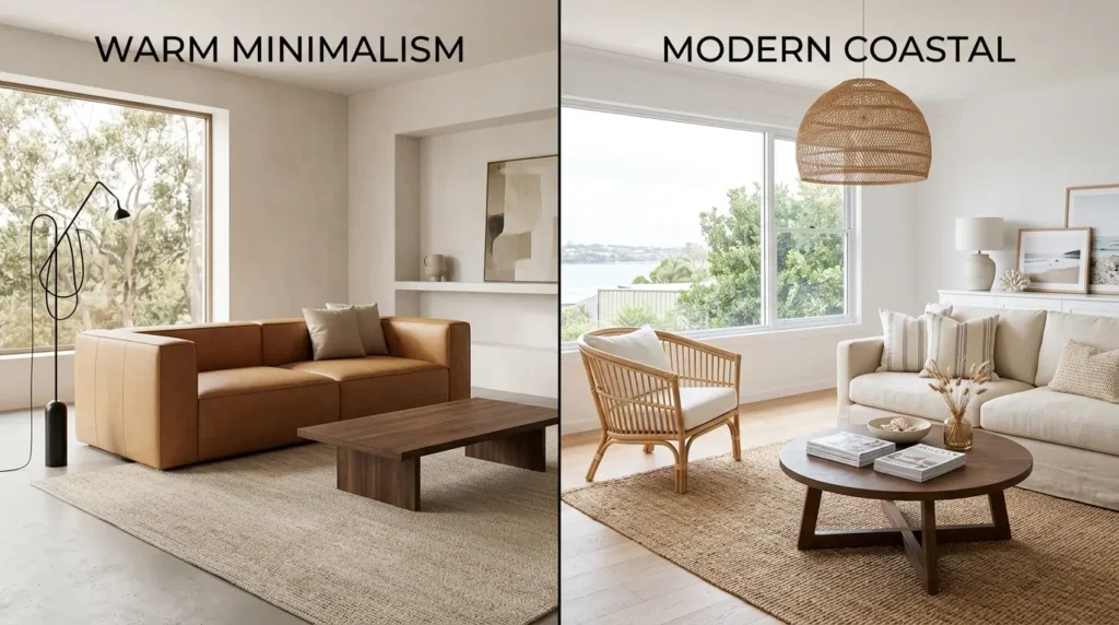 Warm minimalism vs coastal