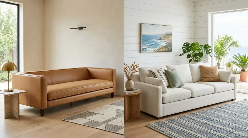 Warm minimalism vs coastal sofa