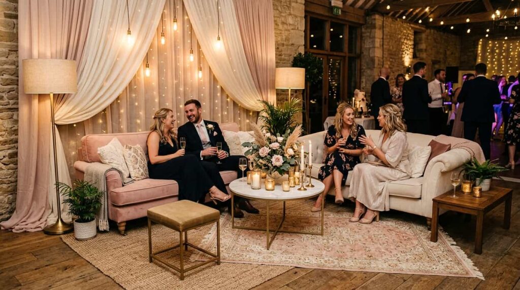 Wedding lounge area seating decor