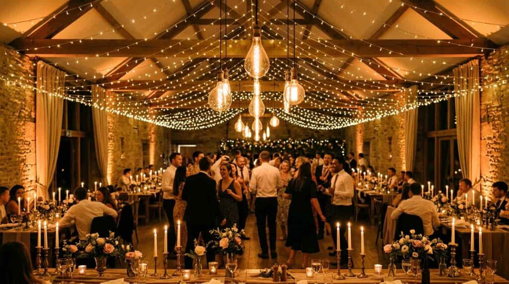 Wedding reception layered lighting