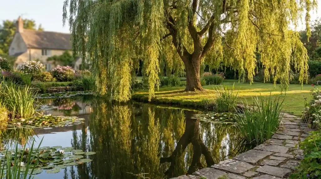 Weeping willow beside pond