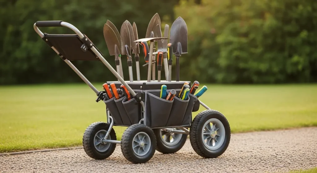 Wheeled garden caddy tools