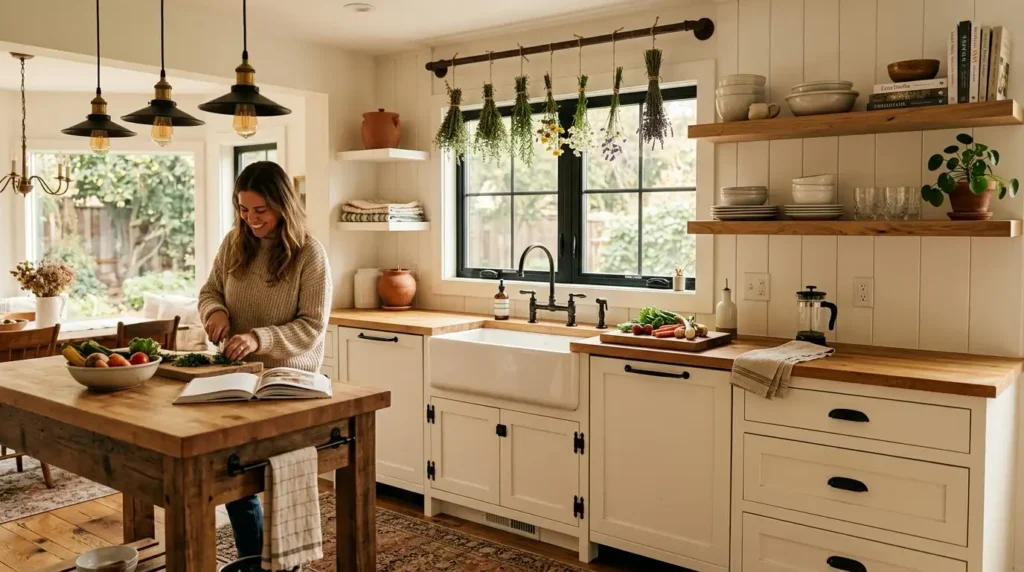 White farmhouse kitchen timber