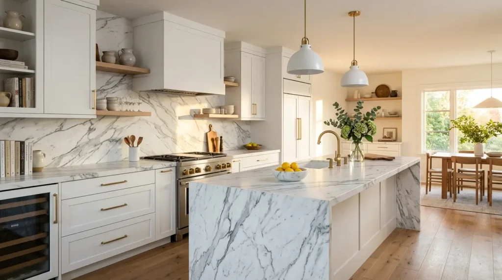 White kitchen marble countertops