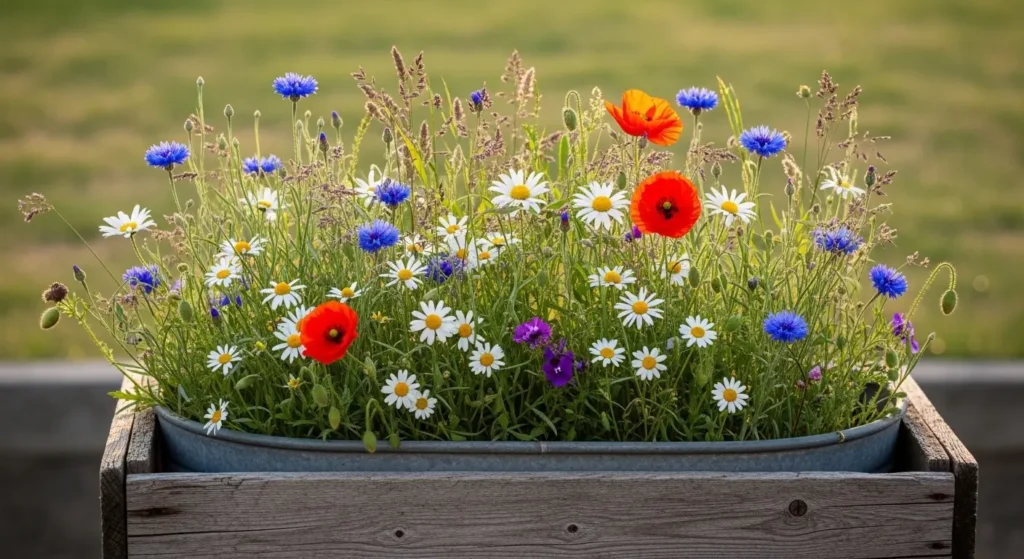 Wildflower arrangement in rustic