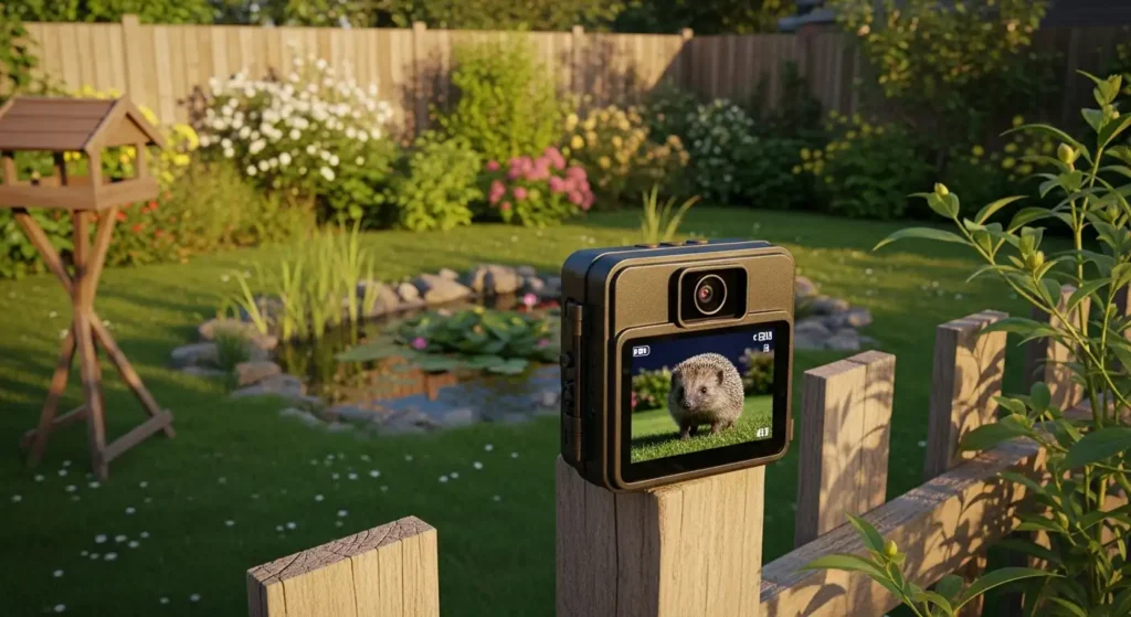 Wildlife camera capturing hedgehog