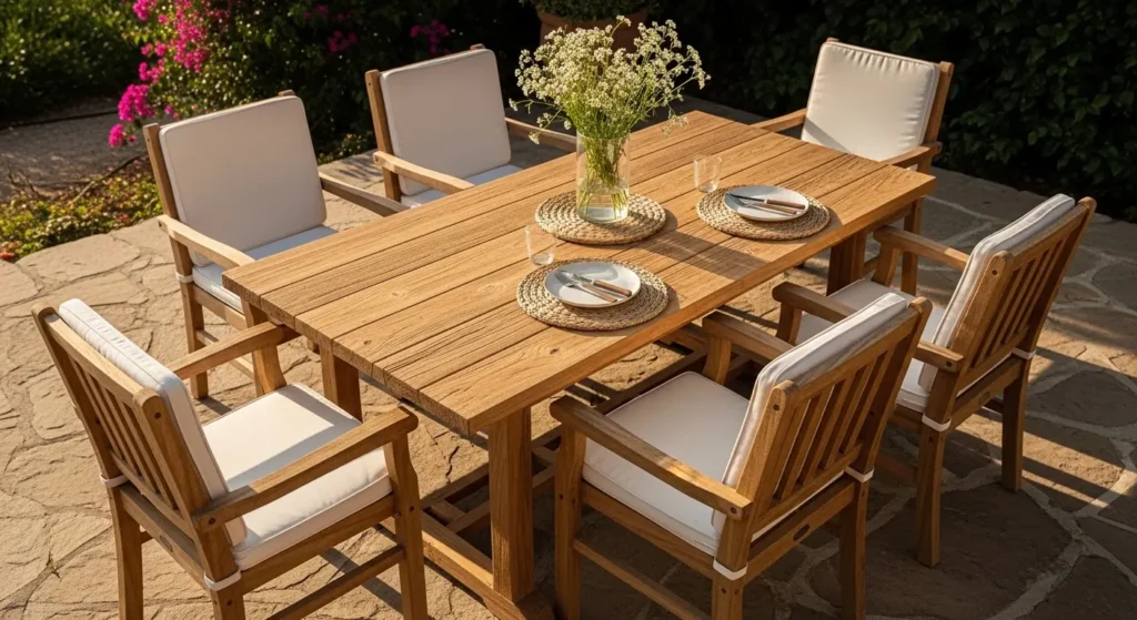 Wood furniture on outdoor patio