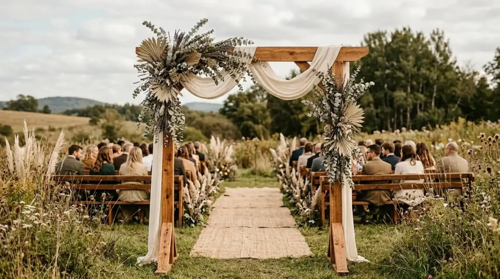 Wooden arch dried flowers wedding