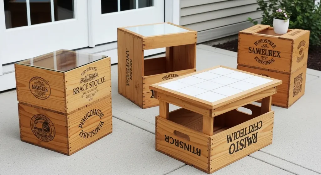 Wooden crates repurposed as tables