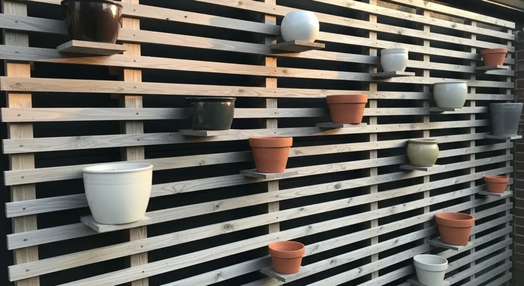 Wooden slat planter display