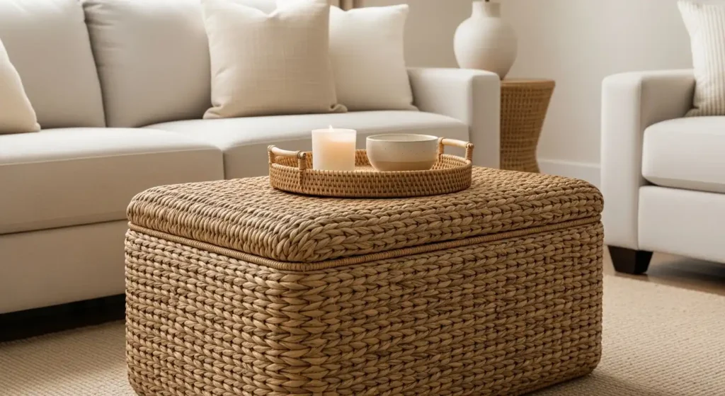 Woven ottoman in living room