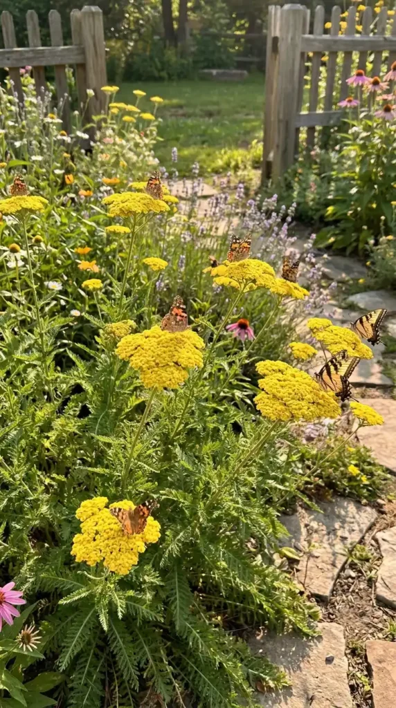 Yarrow flowers in sunny garden