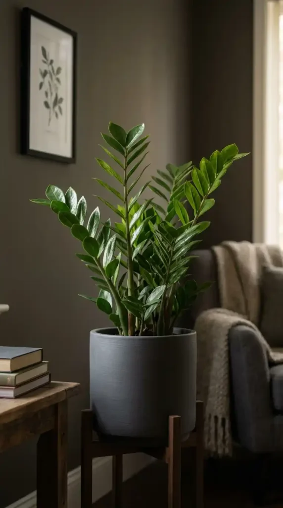 ZZ plant in dim corner