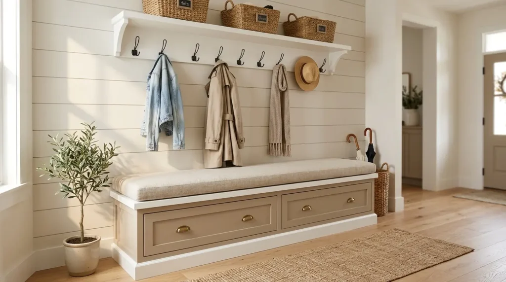 mudroom bench ideas hidden drawer
